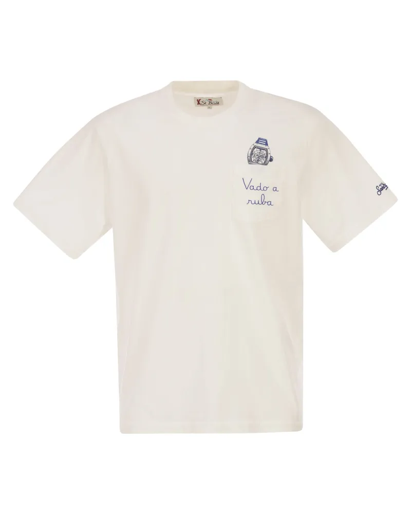 MC2 Saint Barth Connor T-Shirt mit Tasche und Stickerei White