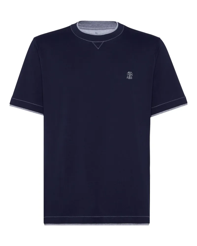 Brunello Cucinelli T-Shirt aus Baumwolle mit Logo Blue