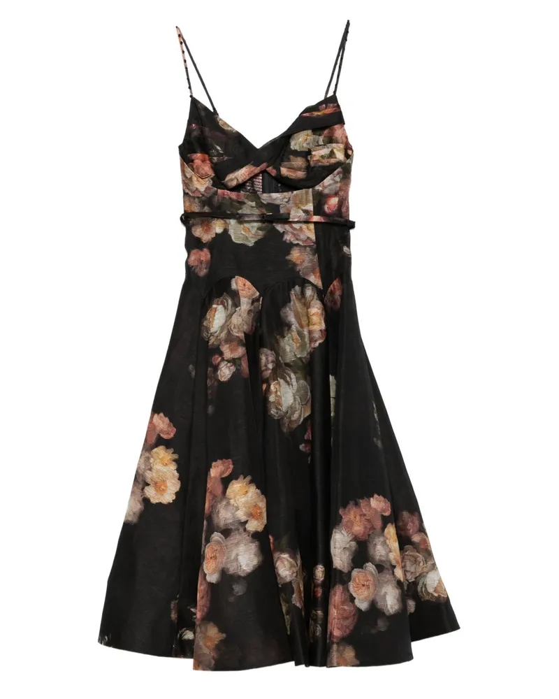 Zimmermann Hypnotische Leinen- und Seiden -Mini -Kleid Black