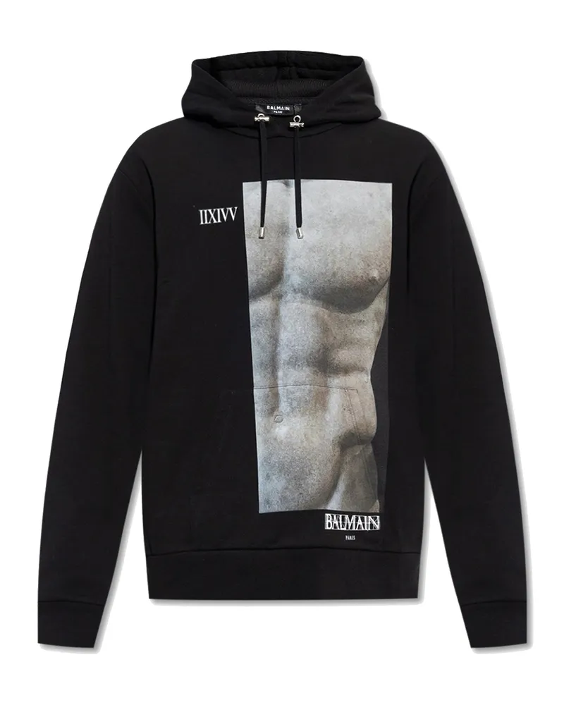 Balmain Cotton Hoodie Sweatshirt Schwarz
