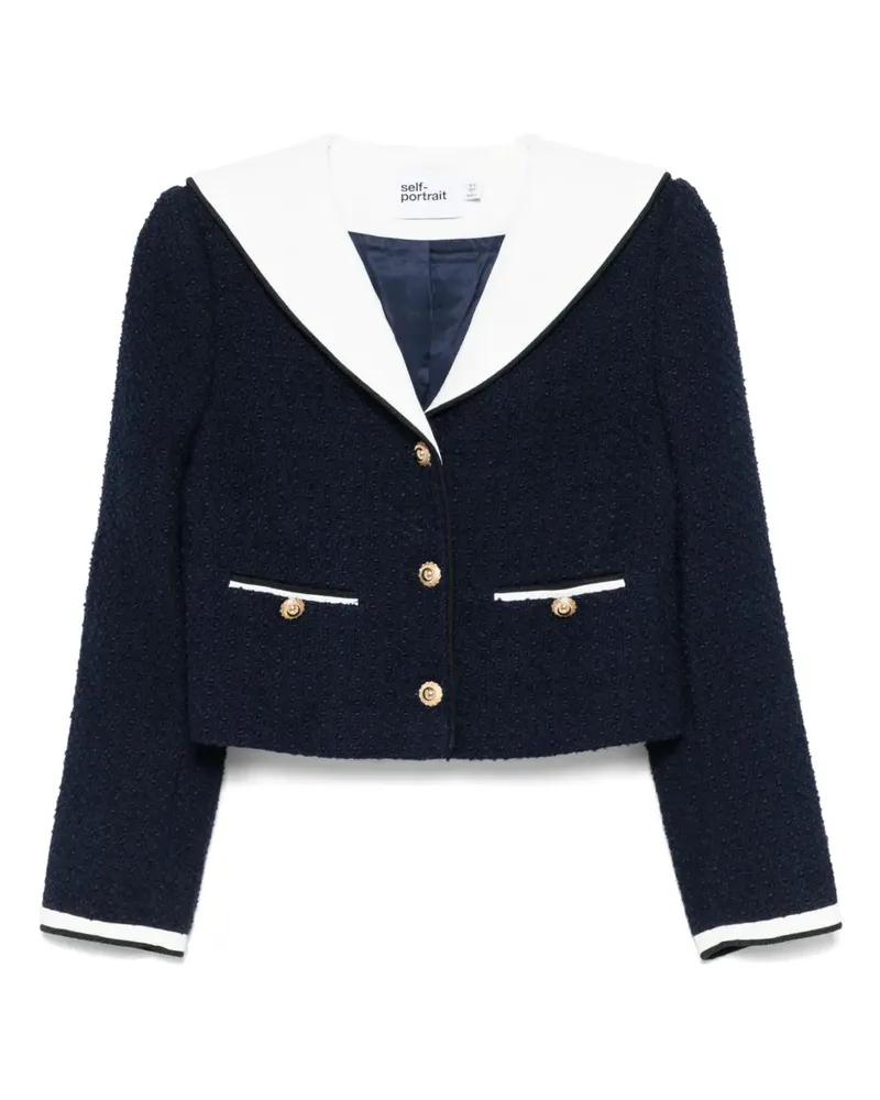 Self-Portrait Self Portrait Bouclé Jacke mit Juwelenknöpfen Navy