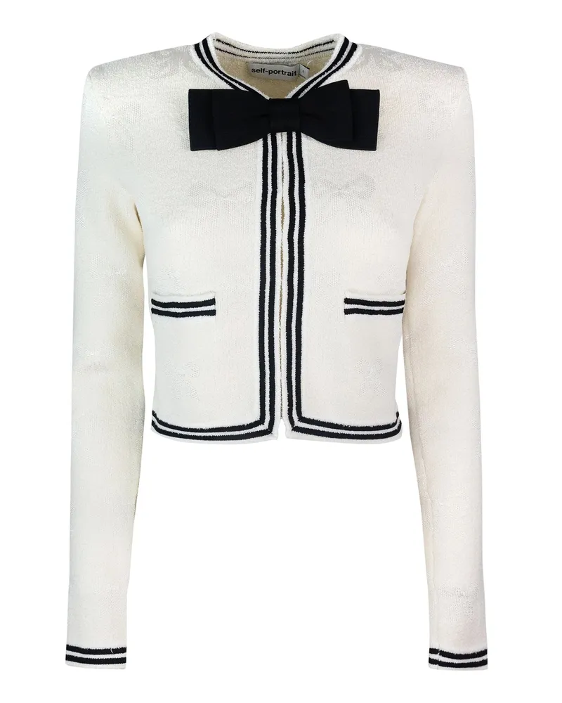 Self-Portrait Self -Porträt -Strickjacke Con Fiocco Jacquard Crema White