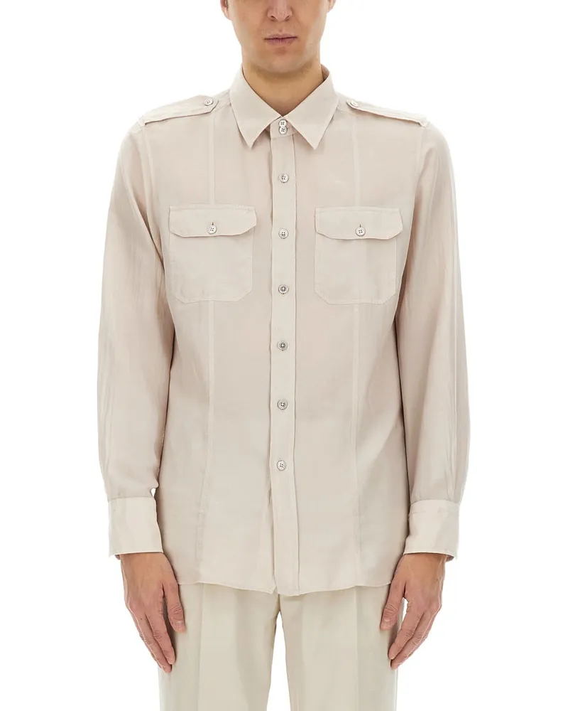 Tom Ford Baumwoll- und Seiden -Militärhemd Beige