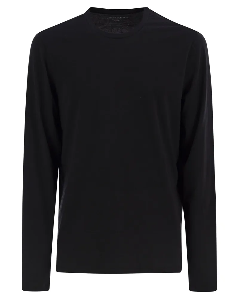 Majestic Majestätische langhältige Crew -Nacken -T -Shirt Black