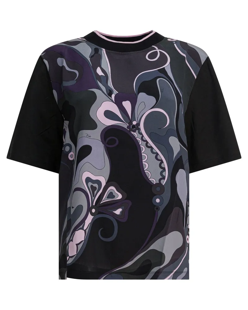 Emilio Pucci T-Shirt mit Rundhalsausschnitt aus Baumwolle und Seide mit Aufdruck Black