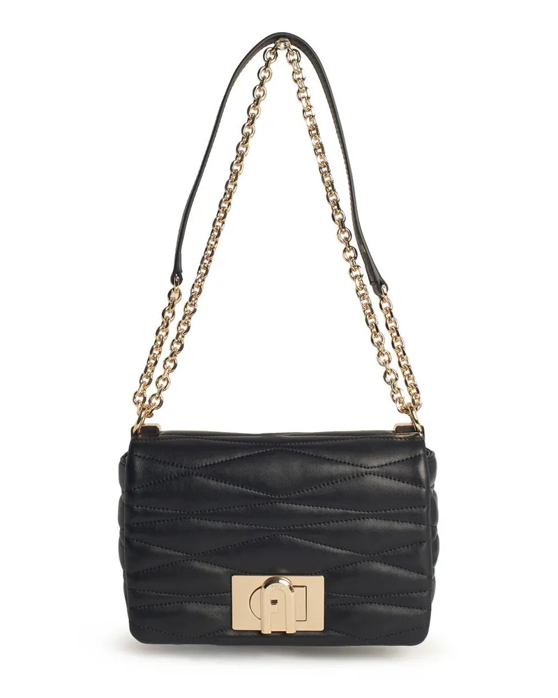 Furla 1927' kleiner schwarzer Lear -Crossbody -Tasche Black