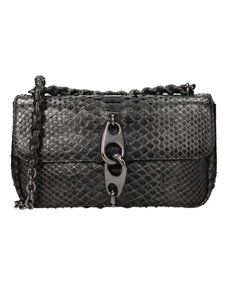 Tom Ford Damens Umhängetasche Silber/Schwarzes Pythonleder -