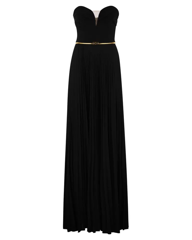 Elisabetta Franchi Plissee Lurex -Trikot -Rotteppichkleid mit Gürtel Black
