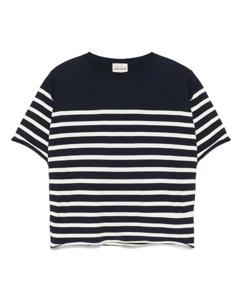 Semicouture Semikouture Omm Striped Cotton Pullover Blue