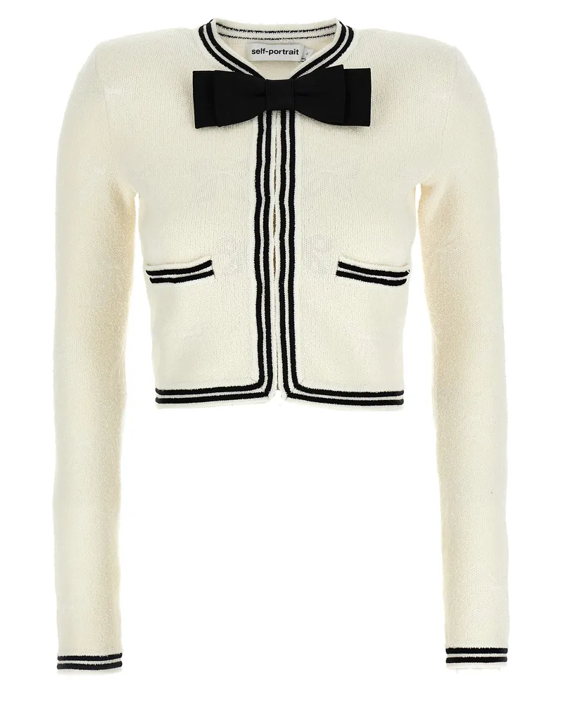 Self-Portrait Creme Bow Jacquard' Strickjacke White