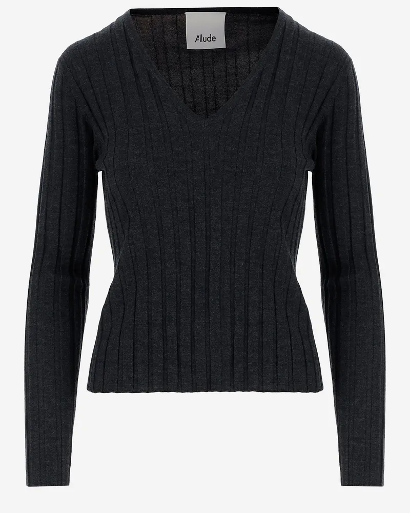ALLUDE Wollpullover mit gestreiftem Muster anspielend Black