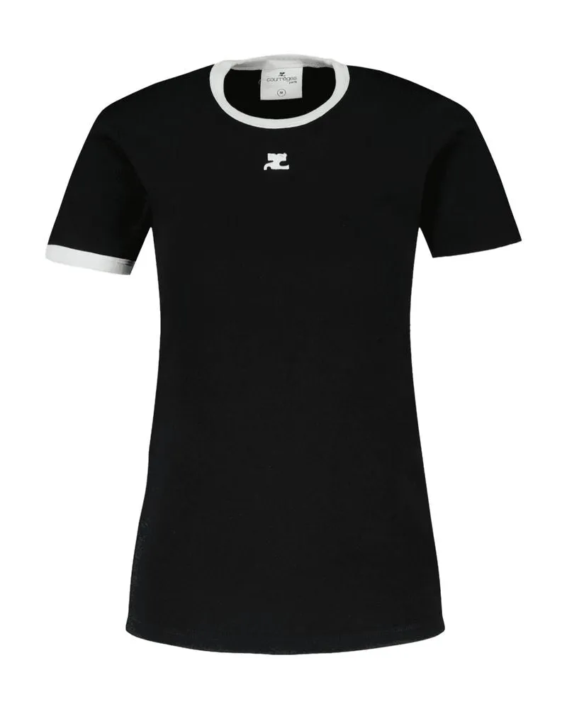 Courrèges Signature-Kontrast-T-Shirt aus -Baumwolle in Schwarz Multicolor