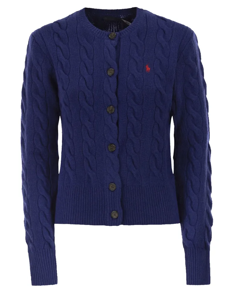 Ralph Lauren Strickjacke mit Zopfmuster aus Wolle und Kaschmir Bluette