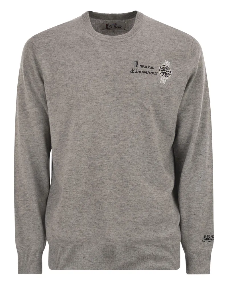 MC2 Saint Barth Heron Crew Halsspringer mit Stickerei auf der Brust Grey