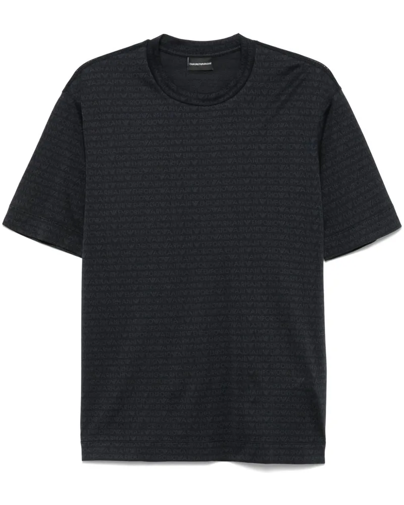 Emporio Armani Allover Logo Baumwoll -T -Shirt Black