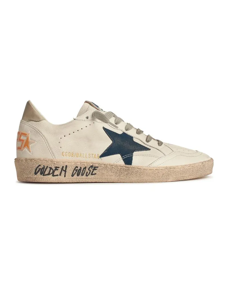 Golden Goose White Lear Ball Star mit blauem Wildlederstern und Elfenbeinabsatz White