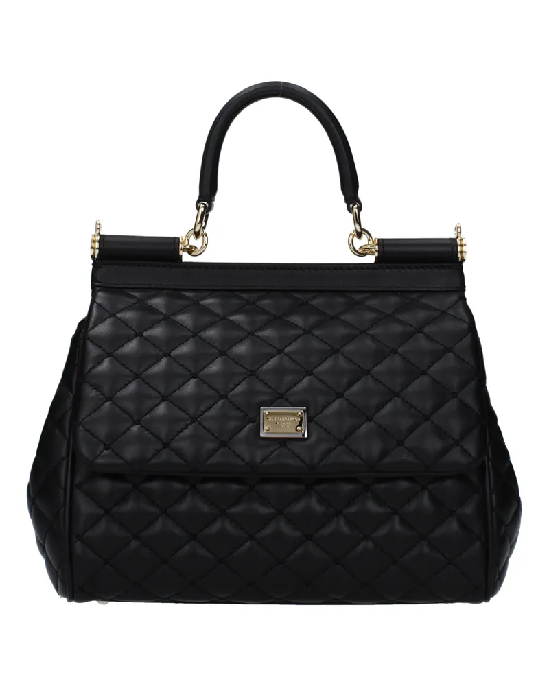 Dolce & Gabbana Dolce&Gabbana Sicily Mittelgroße Handtasche für Damen aus schwarzem Leder -