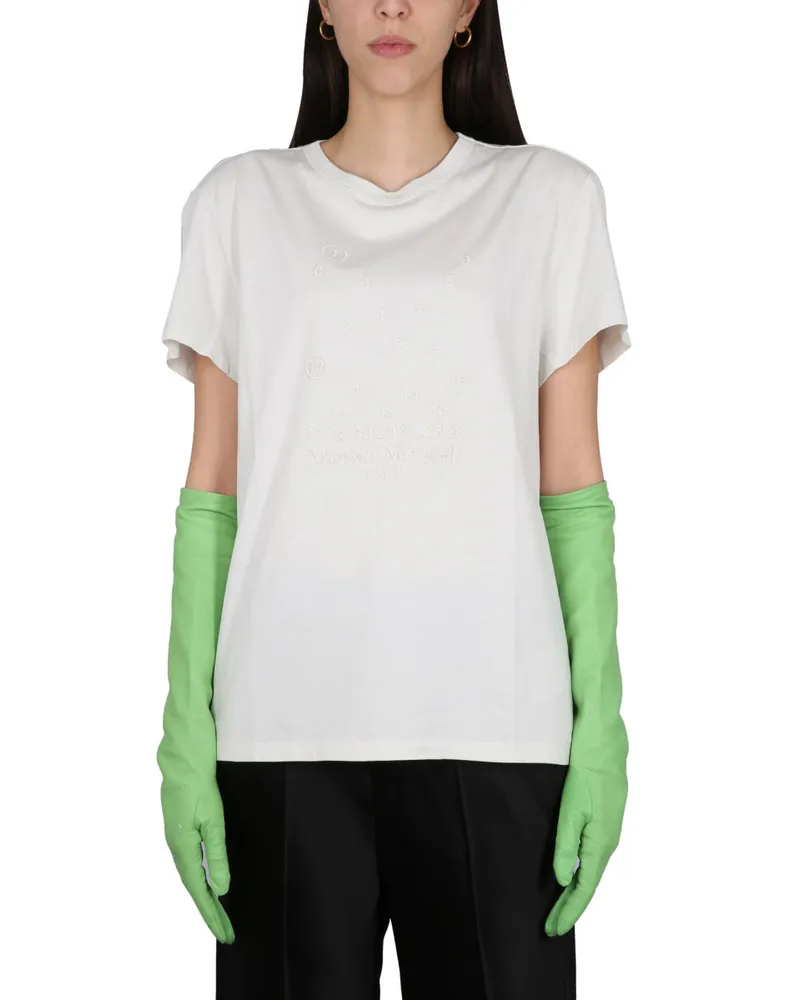 Maison Margiela T -Shirt mit Logo -Stickerei White