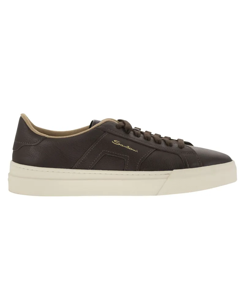 Santoni stolperte Leder -Doppelschnalle -Trainer Dark