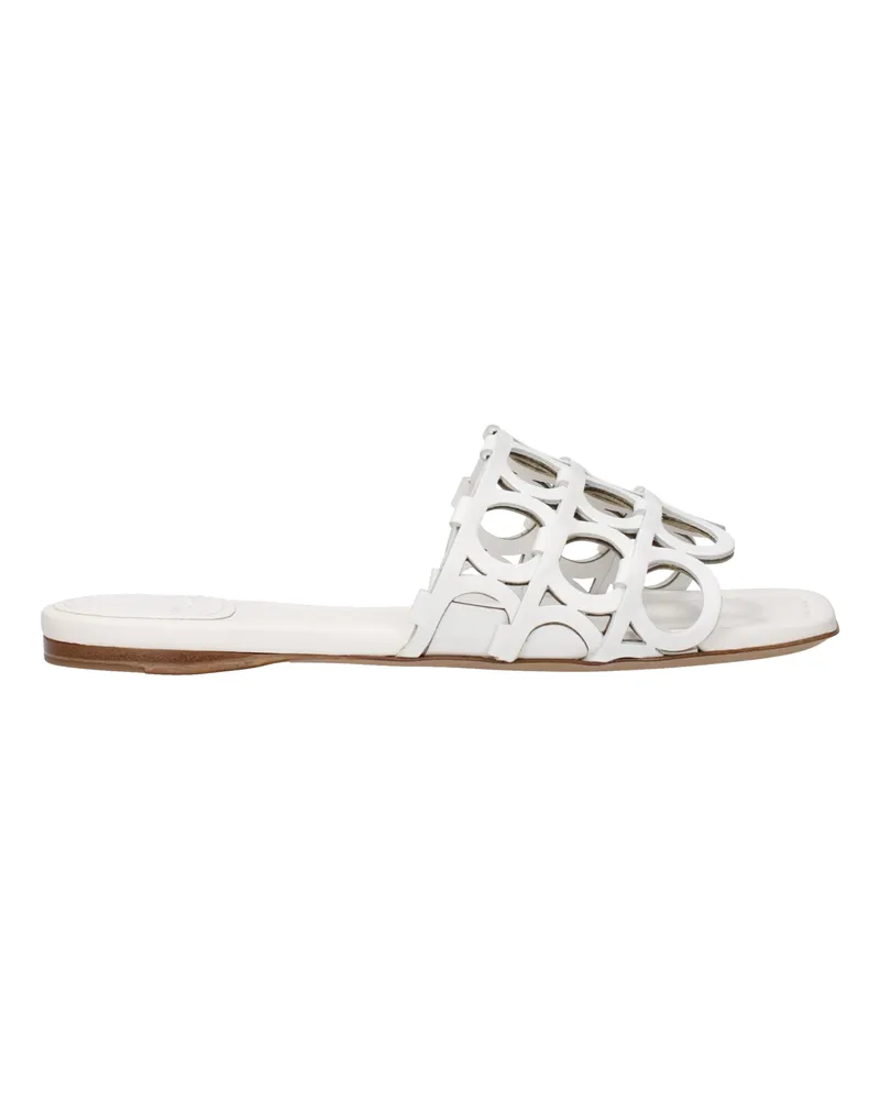 Ferragamo Erne Damens Weiße Ledersandalen und Clogs -