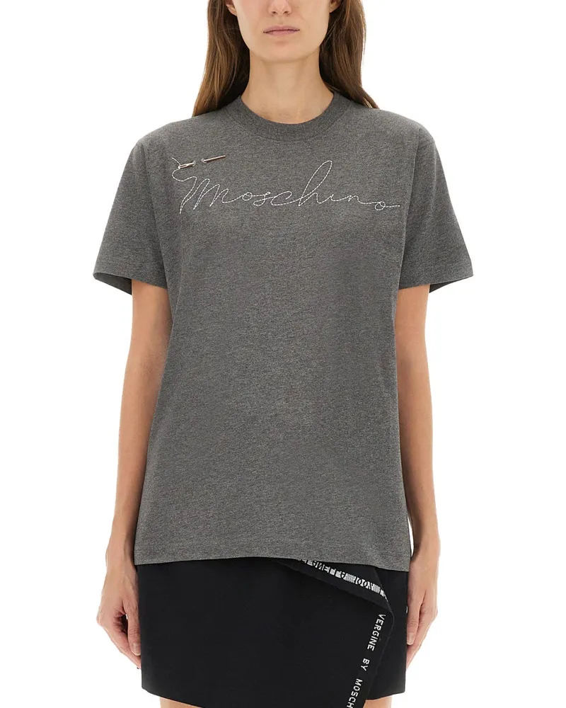 Moschino T -Shirt mit gesticktem Logo Grey