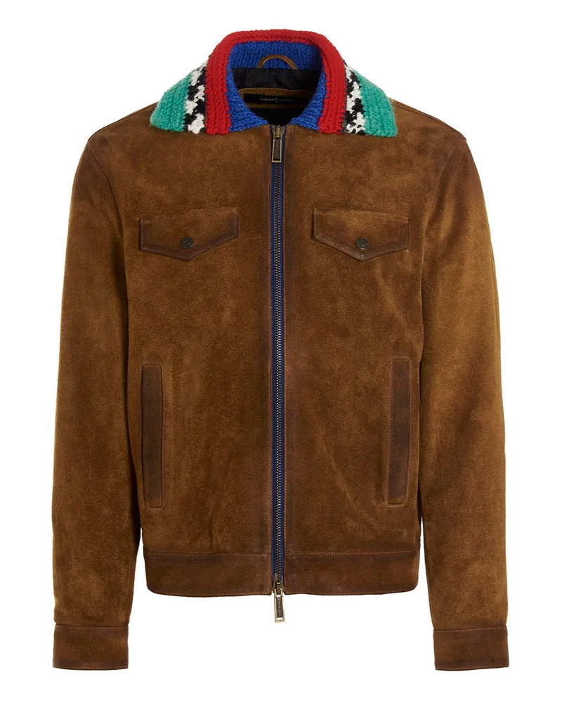 Dsquared2 Strickkragen Wildlederjacke Braun