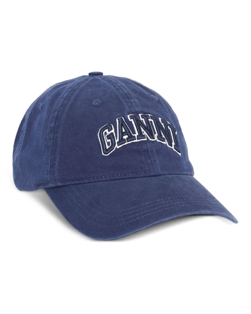 Ganni Logo Baumwollbaseballkappe Blue