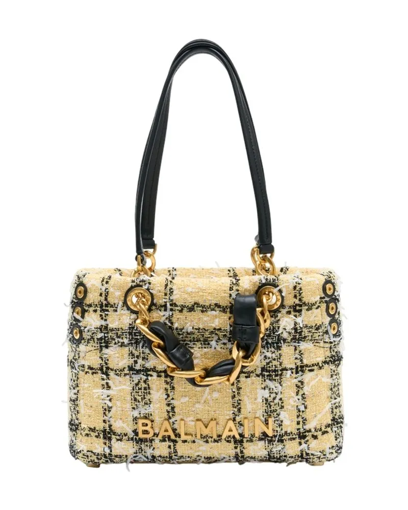 Balmain 1945 Kleine Shopper-Tasche aus -Wolle in Gelb Gelb