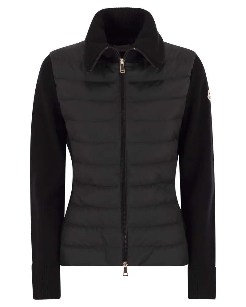 Moncler gepolsterte Woll -Strickjacke mit Reißverschluss Black