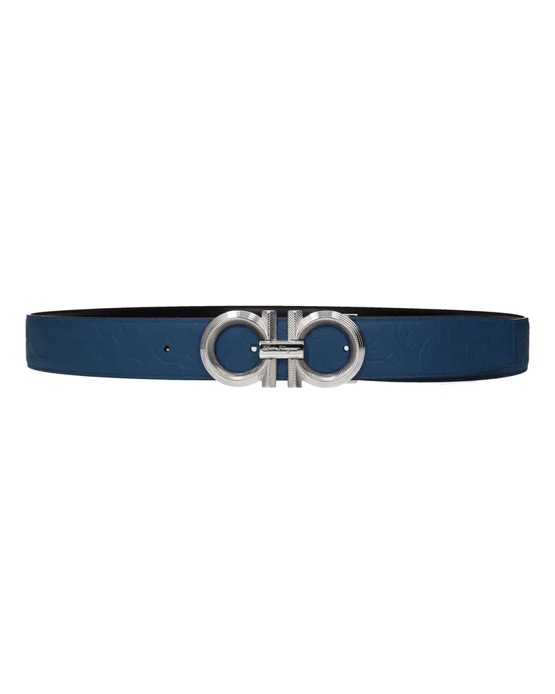Ferragamo Männer 's Ledergürtel Blau/Schwarz -