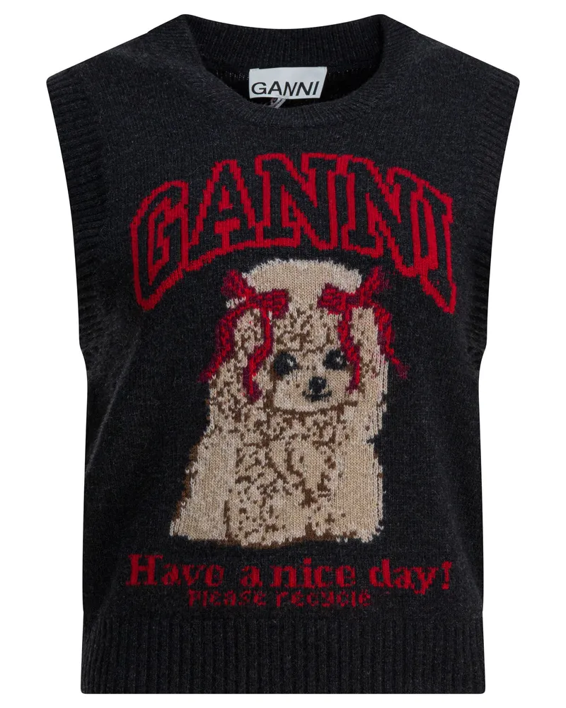 Ganni Wollweste mit Logo Black