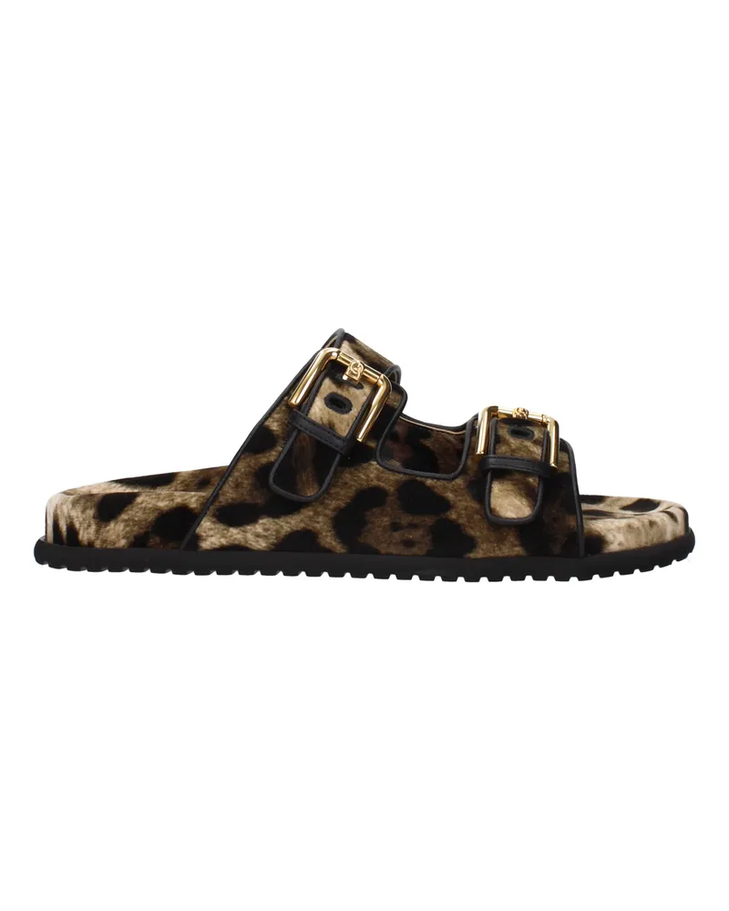 Dolce & Gabbana Dolce&Gabbana Damens Hausschuhe und Clogs Beige Samt/Leopardenmuster -