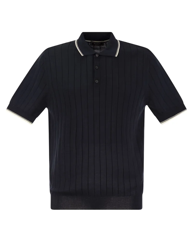 Peserico Polo -Hemd in reinem Baumwollcreppgarn mit flacher Rippe Blue