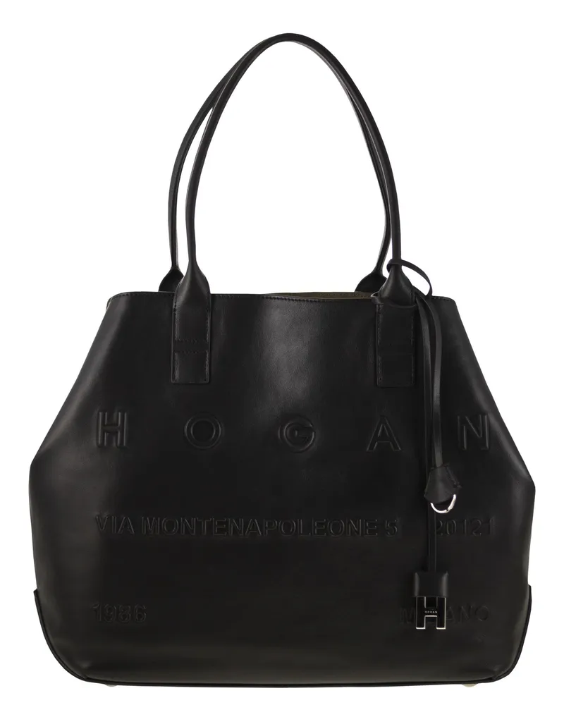 Hogan Medium Leder -Einkaufstasche Black