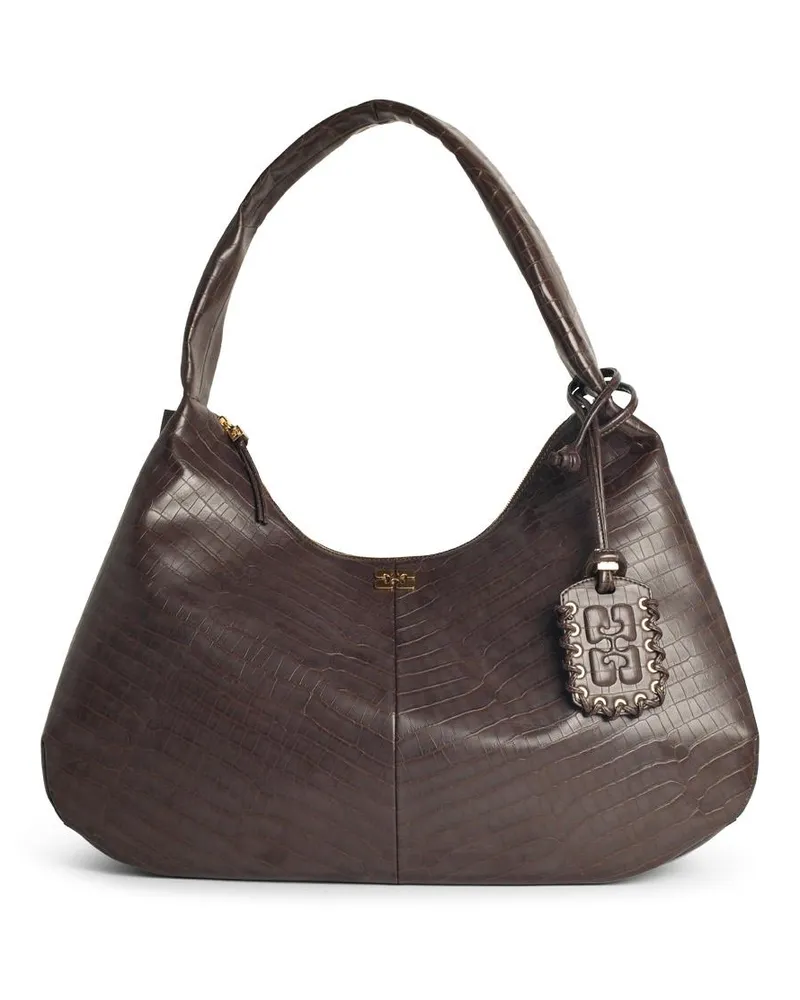 Ganni Bou Croco Xxl'Brown recycelte Lear -Mischtasche Brown