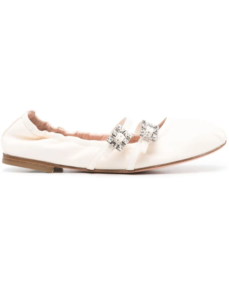 Roger Vivier Mini -Gurt Strass Leder Ballett Flats Flats White