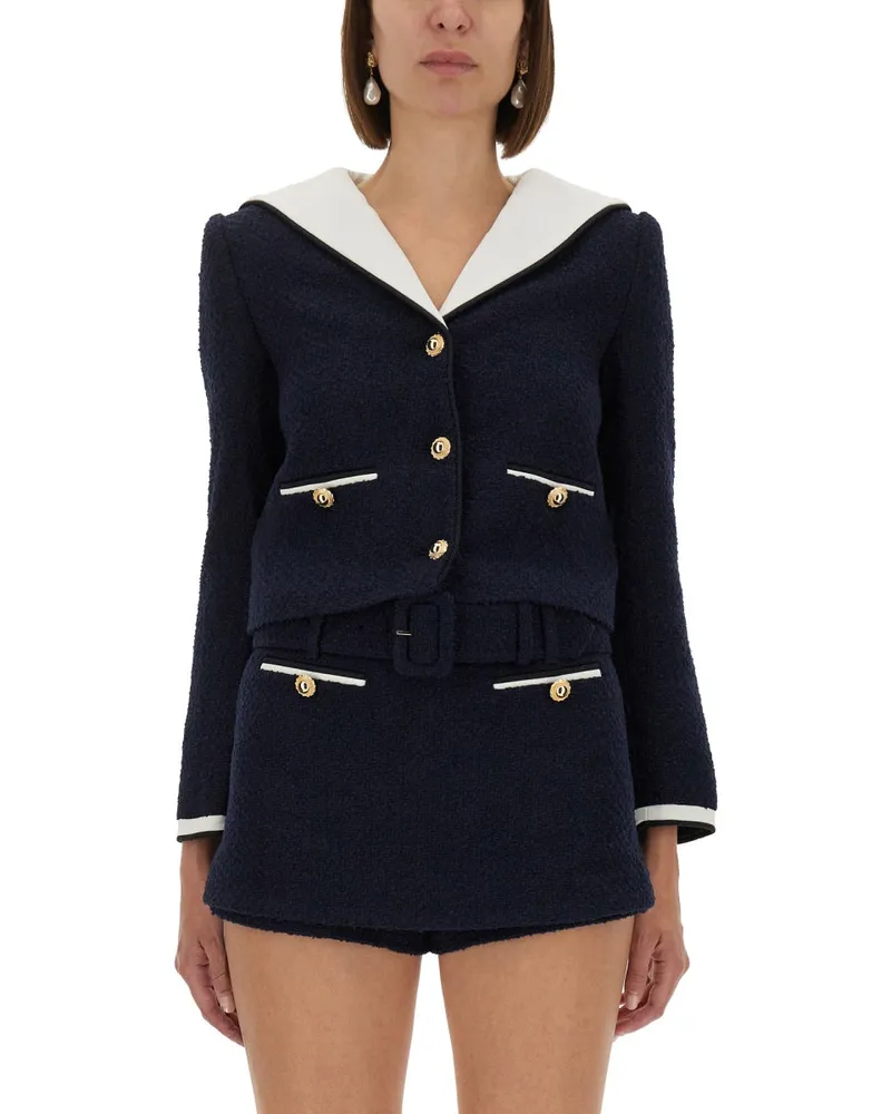 Self-Portrait Self -Portrait -Boucle -Jacke mit kontrastierenden Ausschnitt Blue