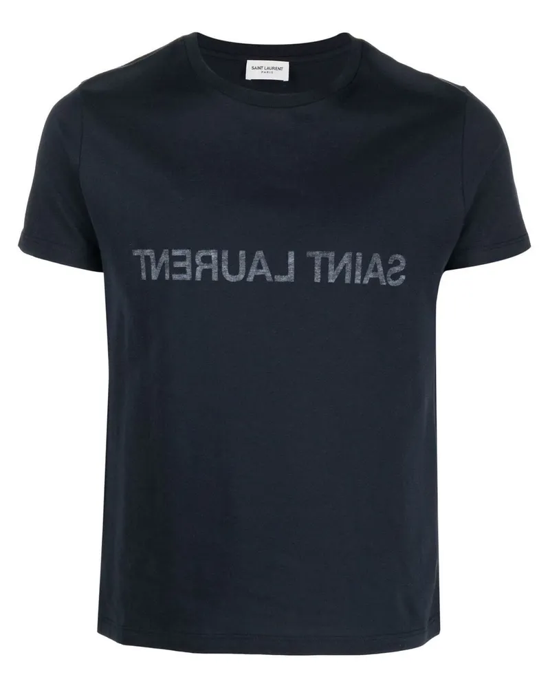 Saint Laurent Logo Baumwoll -T -Shirt Blue