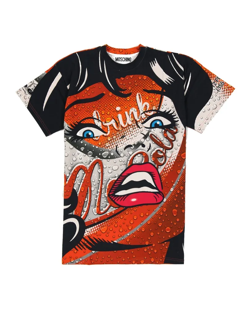 Moschino Couture bedrucktes Baumwoll -Mini -Kleid Orange