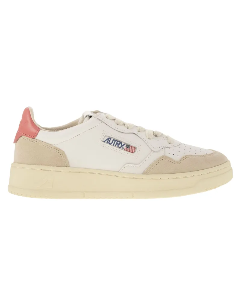 AUTRY Medaillengewinner niedriger Leder- und Wildleder -Turnschuhe White