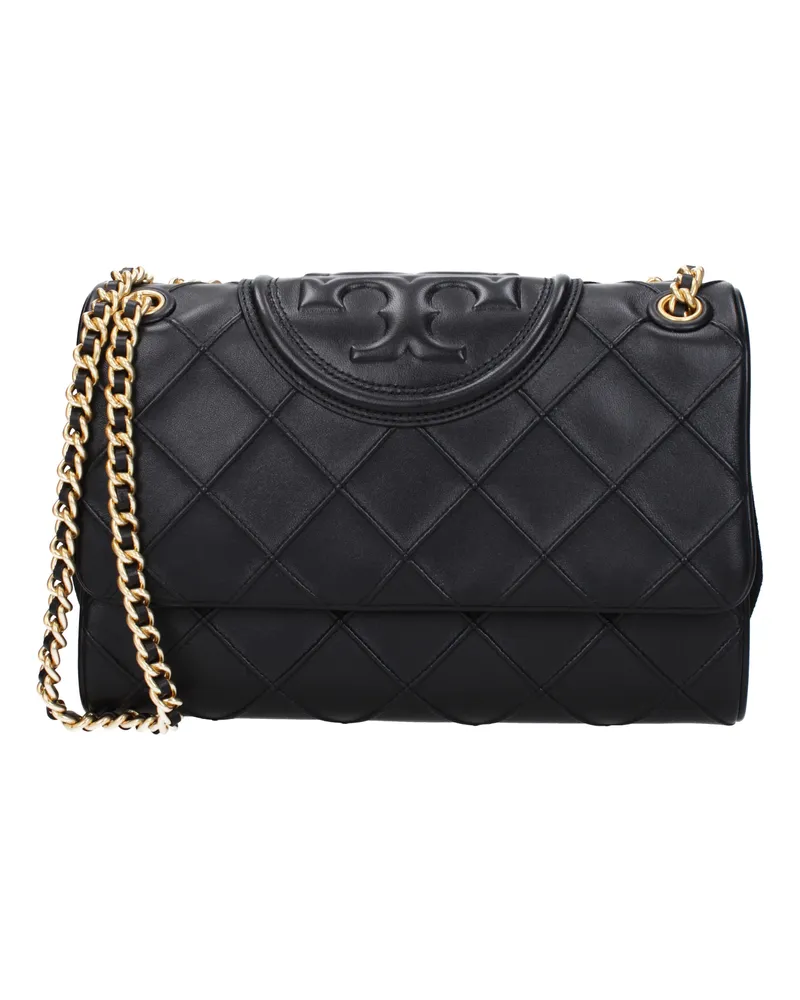 Tory Burch Damens Fleming Leder Umhängetasche Schwarz -