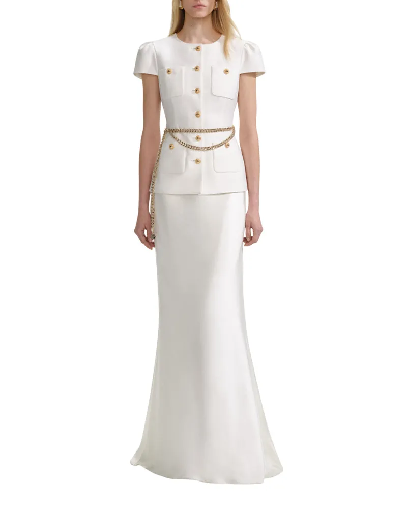 Self-Portrait Selbstporträtcreme Taft Kette Gürtel Maxikleid Cream