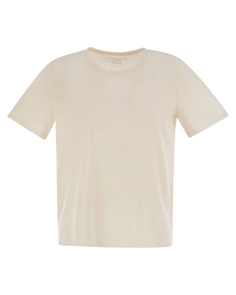 Majestic Majestätische Leinen Crew Neck T -Shirt Cream