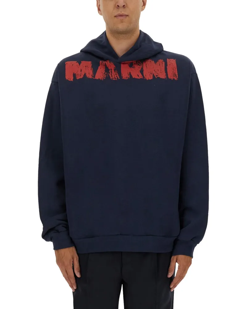Marni Sweatshirt mit Maxi -Logo -Druck Blue