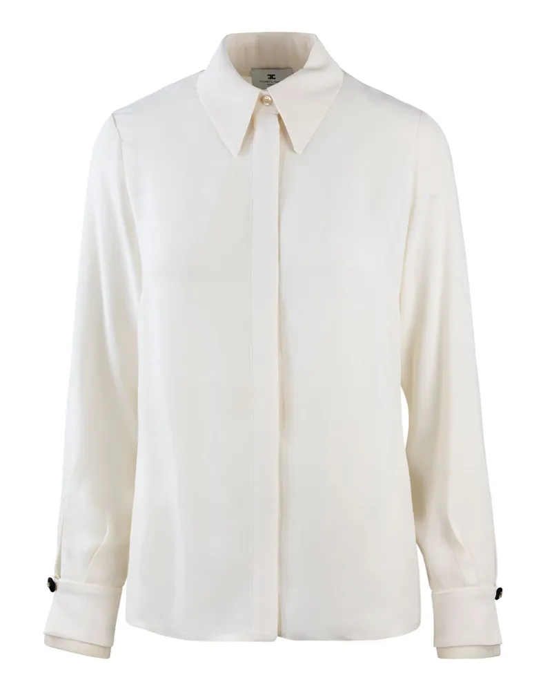 Elisabetta Franchi Camicia in Georgette Con Foulard Avorio Milk