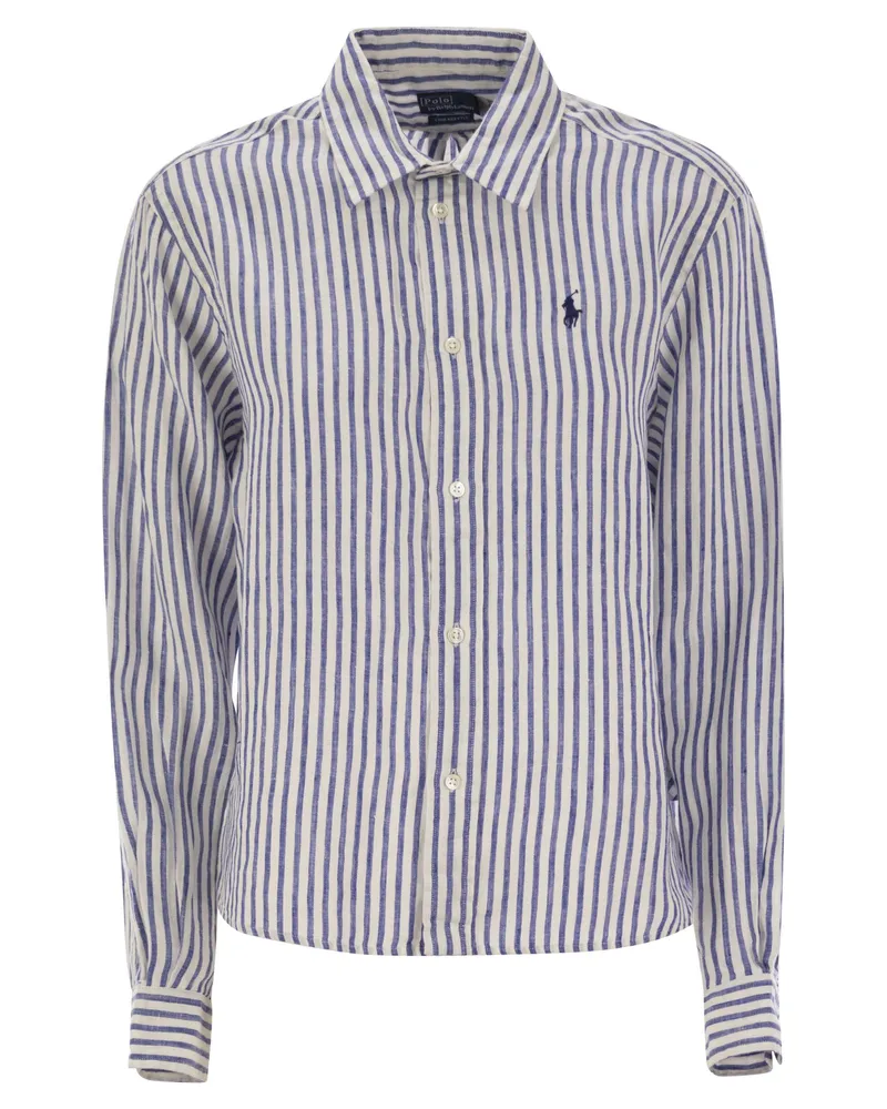 Ralph Lauren breit und kurzes Vichy -Leinenhemd White