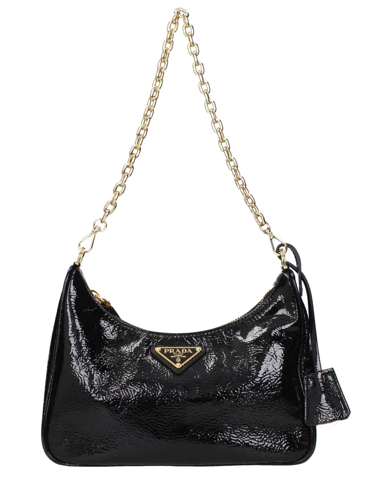 Prada Damens Re Edition Umhängetasche glänzend schwarz -