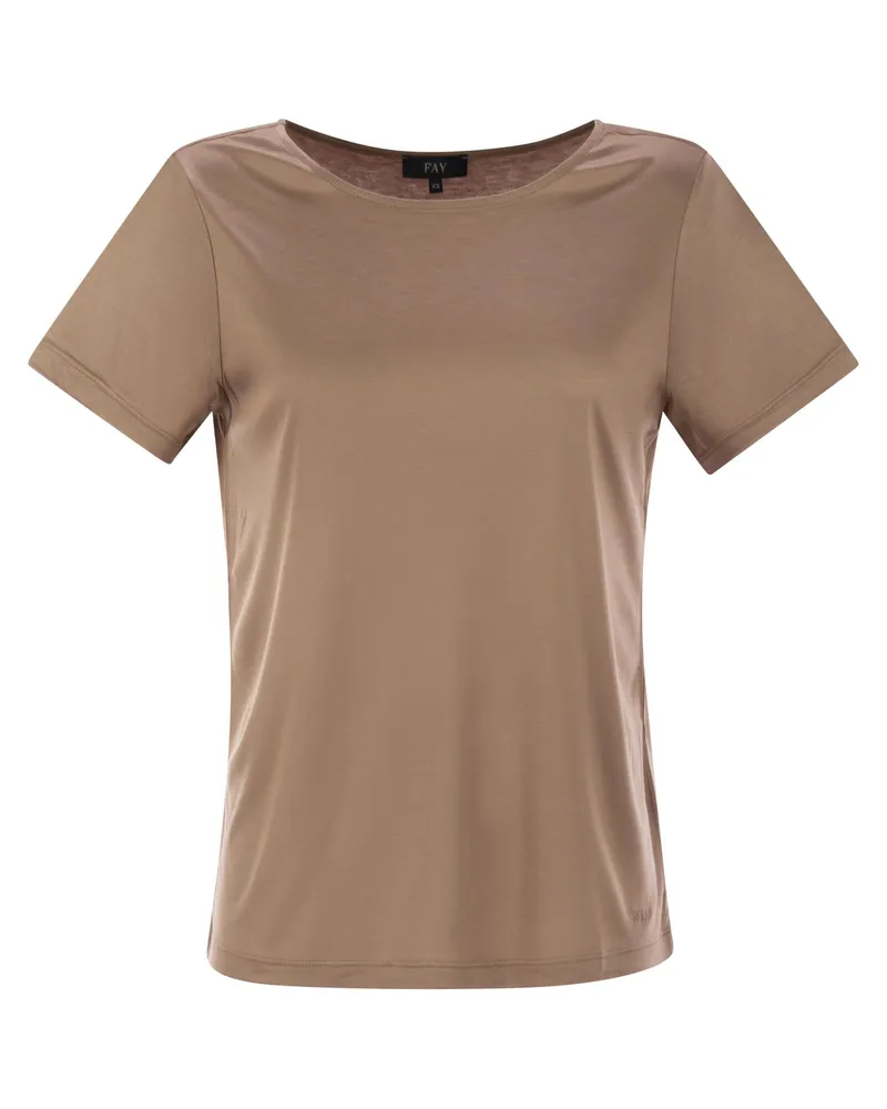 Fay Jersey T -Shirt mit Boot Ausschnitt Chestnut