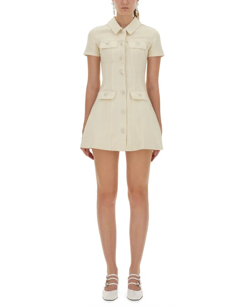 Self-Portrait Self -Porträt -Denim -Mini -Kleid Ivory