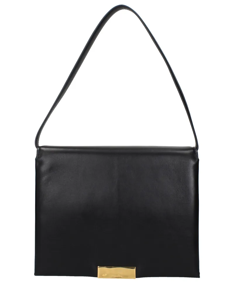 Jil Sander Damens Umhängetasche aus Carnet-Leder in Schwarz -